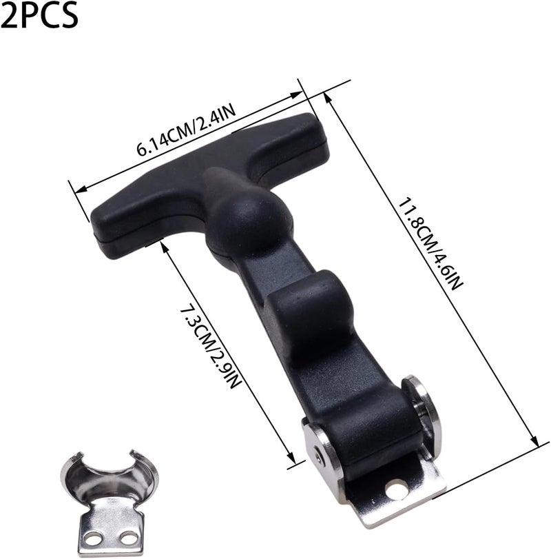 JAKOUE 2 Pcs Rubber Flexible T-Handle Draw Latches,Stainless Rubber Hood Catch with Brackets for Tool Box, Hood,Machine Equipment, Black, 4.6inch - Image 2